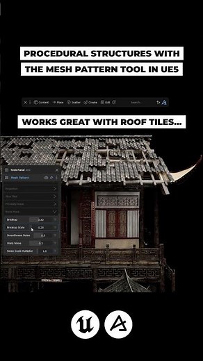 Mesh Pattern is a new procedural tool in Unreal Engine for custom 3D roofs, walls, and floors.