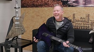 James talks about his childhood love (or obsession!) with white Flying Vs and also takes a look at his new purple Snakebyte guitar. | Metallica
