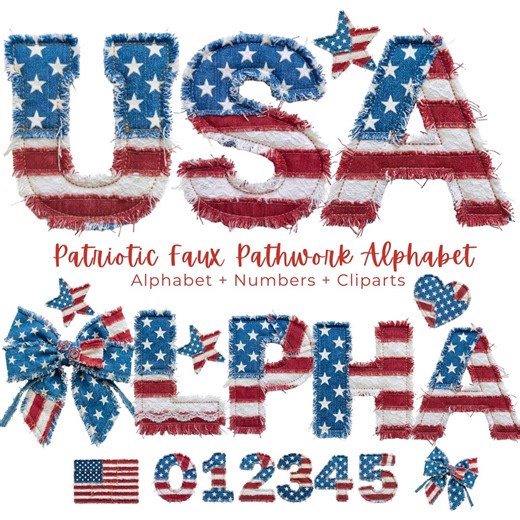 Faux Patchwork USA PNG Alphabet Bundle, Patriotic 4th of July Png, America Flag Png Letters & Numbers, Independence Day Sublimation Design - Etsy