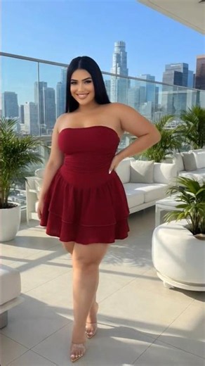 Plus Size Burgundy Strapless Ruffle Mini Dress | Rooftop Curvy Glam Look 🍷✨