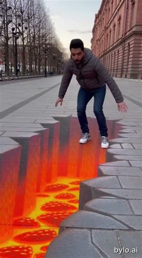 Scary 3D Art… Woman Thinks She’ll Fall Into Moving Fire and Screams 😱🔥