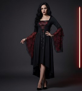 Gothic Vampire Costume - Black and Red Witch Lace Dress for Carnival or Halloween - Etsy Canada