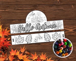 Hello Autumn Printable Coloring Crown - Fall Craft for Kids - Autumn Leaves and Acorns DIY Activity - Seasonal Classroom Fun - Etsy Canada