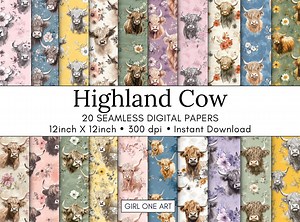 Highland Cow Seamless Paper: Watercolor Floral Cowgirl Patterns (digital Download) - Etsy