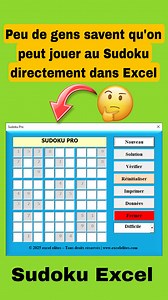 Une application interactive qui permet de jouer au sudoku directement dans Excel sans installation #sudoku #sudokuexcel #jeusurexcel #ExcelPro #applicationexcel #excelvba #excelelites #exceltips | Informatique