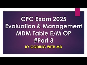 CPC Exam 2025 || Evaluation & Management || MDM table part 3 || Management || Medical Coding with MD