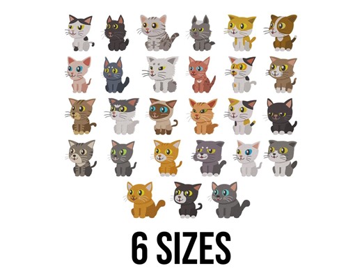 Cat Embroidery Design - Cat Set Embroidery Design - Cartoon Cats Embroidery Design - Cute Kitten Machine Embroidery Design Files - 6 Sizes - Etsy