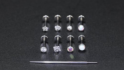 video, Threadless Nose Rings Stud 20G 18G 16G Flat Back Nose Stud Surgical Steel Push In Nose Rin...