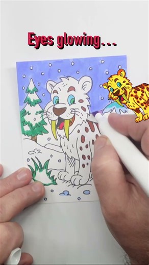 Watch Me Color a Snowy Sabertooth Tiger! ❄️🖍️ Dinovember Day 14