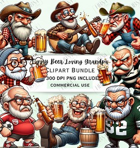 Funny Beer Loving Grandpa Clipart Bundle, Cartoon Old Man Sticker, Whimsical Drunk Grandfather PNG for Invitations, Commercial Use - Etsy
