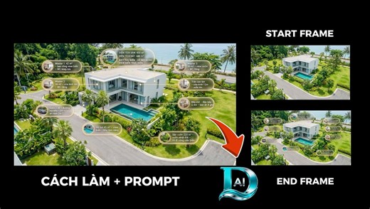 🎥 HƯỚNG DẪN LÀM VIDEO TỪ ĐẤT TRỐNG → NHÀ HOÀN THIỆN → BONG BÓNG TIỆN ÍCH BĐS Dưới đây là workflow mình đang dùng để dựng video BĐS kiểu chuyên nghiệp giống 3 hình bạn gửi 👇 ⸻ 🔹 BƯỚC 1 – BEFORE FRAME: BÃI ĐẤT TRỐNG Sử dụng hình đầu tiên: khu đất trống giữa khu villa ven biển. Mục tiêu: • Giữ góc quay từ trên cao • Nền sạch, không vật thể dư • Làm khung BEFORE rõ ràng ⸻ 🔹 BƯỚC 2 – AFTER FRAME: NHÀ HOÀN CHỈNH Dùng hình thứ 2: căn villa đã được dựng hoàn thiện. Nếu muốn AI dựng lại: Aerial view 