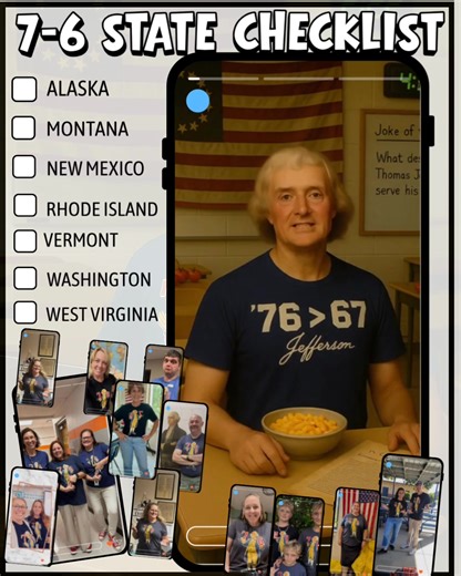 8.5K views · 32 reactions | We only need a few more pictures of ‘7-6ers in these states! Get Your Thomas Jefferson ‘76 shirt here: https://makehistoryfun.bigcartel.com/product/front-only-76-gt-67-make-history-fun-shirt | Make History Fun | Facebook