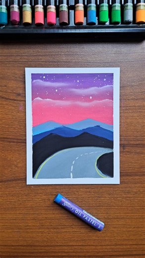 Easy Road Scenery Drawing | Landscape with Oil Pastels