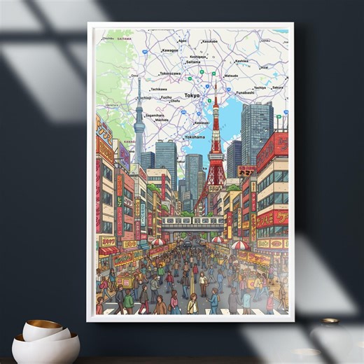 Tokyo City Map Poster, Japan Skyline Street Scene Wall Art (digital Download) - Etsy