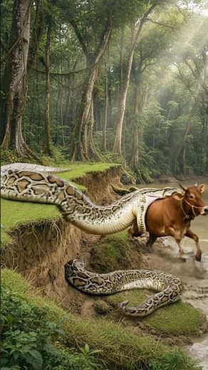 Anaconda swallowing the 🐄 cow #anaconda#python #snake #wildlifeshorts