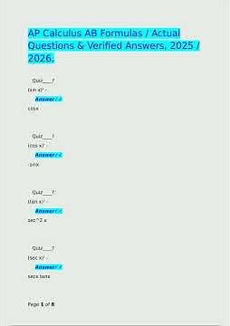 Ap Calculus Ab Formulas Actual Questions En Verified Answers 2025 2026 pdf
