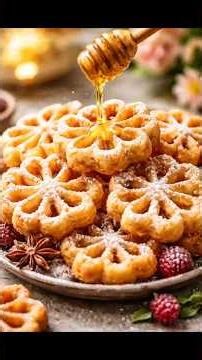 Making Crispy Rosette Cookies with Honey Drizzle #baking #recipe #satisfying