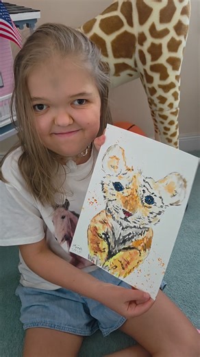 Revealing my next watercolor painting. 🐅 This little tiger cub, was a commission, so I put a lot of effort into it, and I think it's one of my best paintings, but sometimes people change their mind, and they don't buy their original art. At first I was sad, I thought maybe they don't like what I have painted, but mommy said it has nothing do with my painting, and she had an idea, maybe someone else would like it.😊🫶 #artreveal #littleartist #artinspo #watercolorartist #fineart #art #originalar