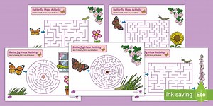 Butterfly Maze Activity Worksheets