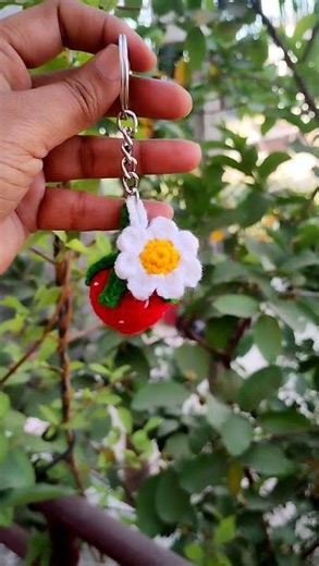 Crochet Strawberry & Daisy Hanging Keychain