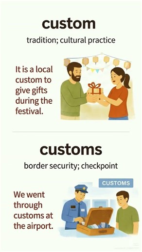 Commonly Confused Words "customs" and "custom" #english #vocabulary