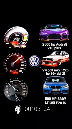 2500 hp #Audi r8 v10 plus vs #Vw #golf mk2 1226 hp 16v vs 500 hp bmw m135i f20 i6 #drag #bmw