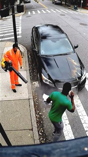 Rude businessman gets fooled by street cleaner