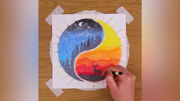 Daylight and Moonlight Scenery Crayon Tutorial
