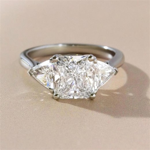 4.5 TC Flawless Cushion Cut Trilogy|trilliant Cut Side Stone|14k Solid White Gold Ring|three Stone Moissanite Ring|hand Crafted Jewelry Gift - Etsy