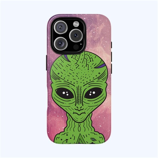 Green Alien Head Space Galaxy Tough Phone Case iPhone Google Pixel Samsung Galaxy - Etsy