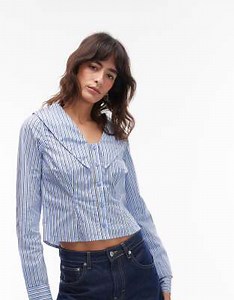 COLLUSION collared blouse in blue stripes | ASOS
