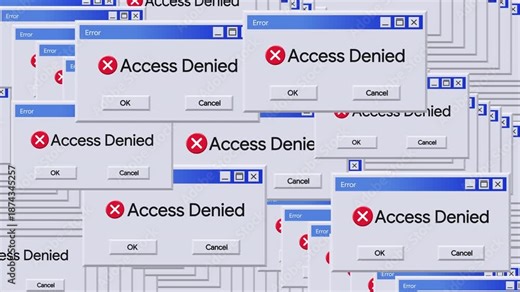 Critical System Security Access Denied Pop-ups on a computer screen. Cascading Access Denied Windows