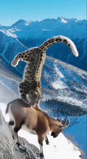 Snow Leopard and Mountain Goat Fall Off Cliff in a Shocking Final Chase 🐐❄️2