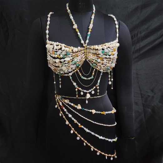 Valentine Gift for Her – Luxury Pearl & Shell Bralette Skirt Set, Handmade Romantic Body Jewelry, Goddess Pearl Outfit - Etsy Australia