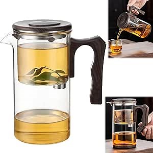 Tea Pot,Pot Magic Tea Pot,Water Separation Glass Teapot With Wooden Handle,Glass Tea Pot,Glass Teapot With Infusermagic Teapot Pot Magic Pot,Press Control Magic Tea Pot (New Brown, 750ml)