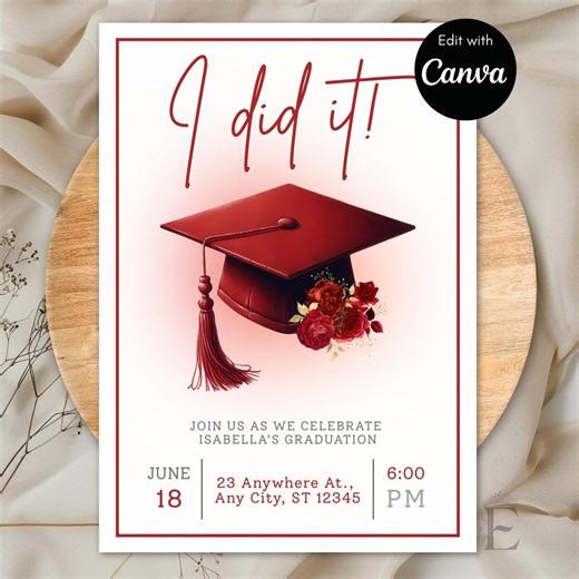 Red Graduation Invite, High School Grad, College Graduation - Etsy
