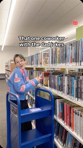 Helen Plum Library on Instagram: "Librarians love to joke because we always get the reference. 🥁 Leave us your best bookish joke below! Video description: a library staffer telling terrible bookish jokes around the library, with text that says “that one coworker with the dad jokes.” #HelenPlumLibrary #Lombard #Library #LombardIllinois #LibrariesOfInstagram #ChicagoSuburbs #DadJokes #Puns"