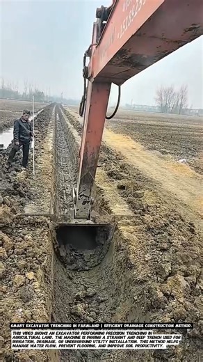 Smart Excavator Trenching in Farmland | Efficient Drainage Construction Method.
