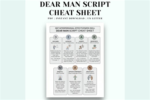DEAR MAN Script Cheat Sheet, DBT Interpersonal Effectiveness Worksheet, Assertive Communication Skills, Boundary Setting - Etsy Canada