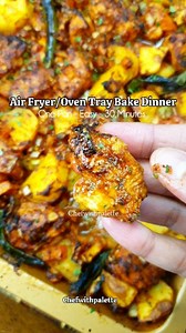 Air fryer Dinner With Chicken And Vegetables. Takes only 30 minutes and so so good! I made it after work and by the time I got fresh dinner was ready 😌 @chefwithpalette #airfryer #dinner #dinnerideas #traybake #easyrecipe #onepanmeals #food #foodporn | Chefwithpalette
