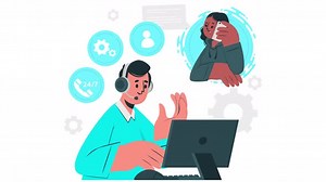 technical support person helping someone on a call, call center person animation 4k