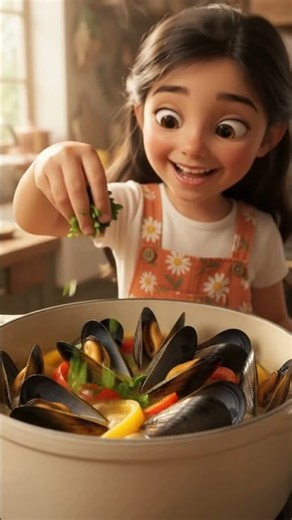 🇧🇪 Belgian Steamed Mussels with Peppers & Garlic Broth! 🦪🌶️ | Mom & Me ASMR #food #cooking #shorts