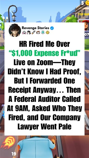 HR Fired Me Over “$1,000 Expense Fraud” Live on Zoom—They Didn’t Know I Had Proof, But I Forwarded One Receipt Anyway… Then a Federal Auditor Called at 9AM, Asked Who They Fired, and Our Company Lawyer Went Pale In this explosive revenge story inspired by Reddit, a loyal employee is blindsided when HR accuses them of a $1,000 expense fraud—firing them live on a humiliating Zoom call. But what HR didn’t count on was receipts. Literally. The employee sends just one receipt to prove their innocence