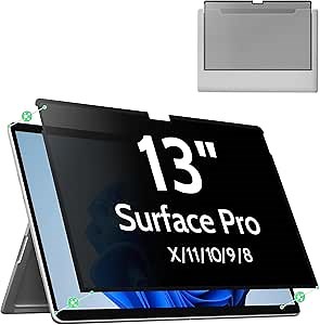 Privacy Screen Protector for Surface Pro 11/10/9/8/X -13 Inch, Anti Glare Filter, Anti Blue Light Film, Nano Removable Shield Microsoft Pro 9 Accessories, Reusable Cover Matte Bubble Free Guard
