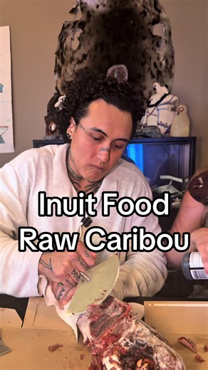 Inuit family eating raw caribou food family meal funny moment @reb_johnston #funny #familyfood #culturalfood #interracialcouple #food