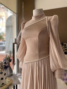 Modest Evening Dress, Sequin Satin Gown, Long Sleeve Hijab Dress, Feather Cuff Abaya, Islamic Wedding Outfit, Special Occasion Dress - Etsy