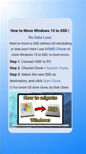 How to Move Windows 10 to SSD - Simple & Safe #windows10 #ssdupgrade #aomeicloner