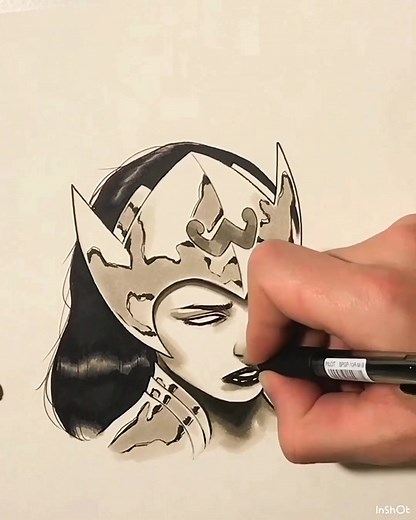 ⚡JANE FOSTER-VALKYRIE Drawing Process ✏️.#traditionalart #draw #copic #copicmarkers #inkdrawing #marvelcomics #marvel