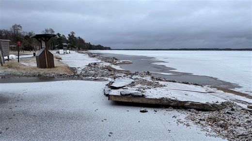 Ice shoves damage landing at Shawano Lake County Park