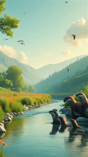 Cute Otters Enjoying River 🦦 | Peaceful Nature Moment #Otters#CuteAnimals#Nature#PeacefulNature